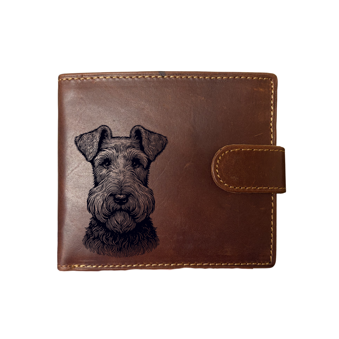 Personalised Irish Terrier Face Engraved Dark Tan Genuine Leather Wallet