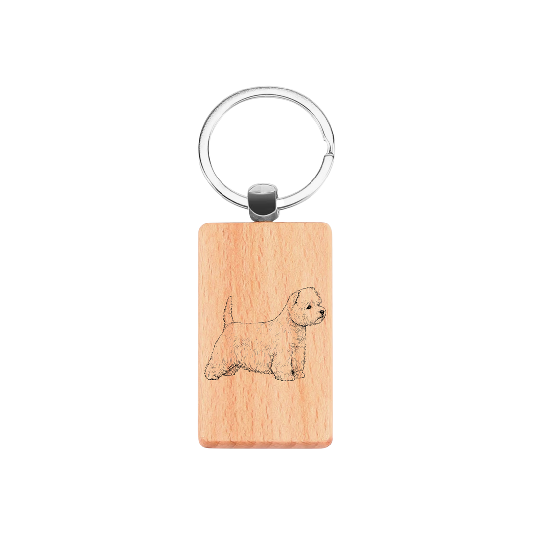 West Highland White Terrier Westie Standing Engraved Rectangle Wooden Keyring