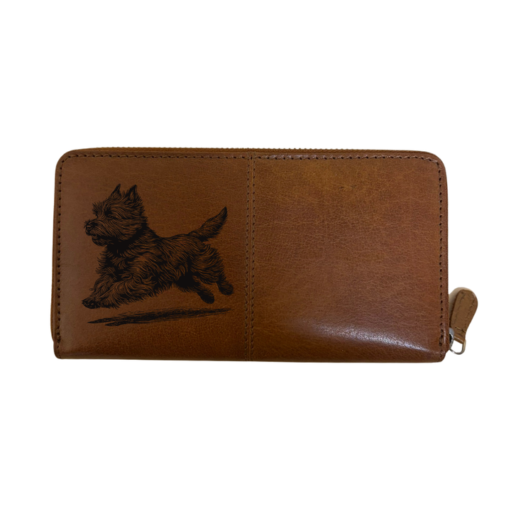 Cairn Terrier Running Engraved Large Leather Purse