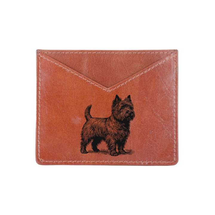 Cairn Terrier Standing Engraved Genuine Leather Cardholder