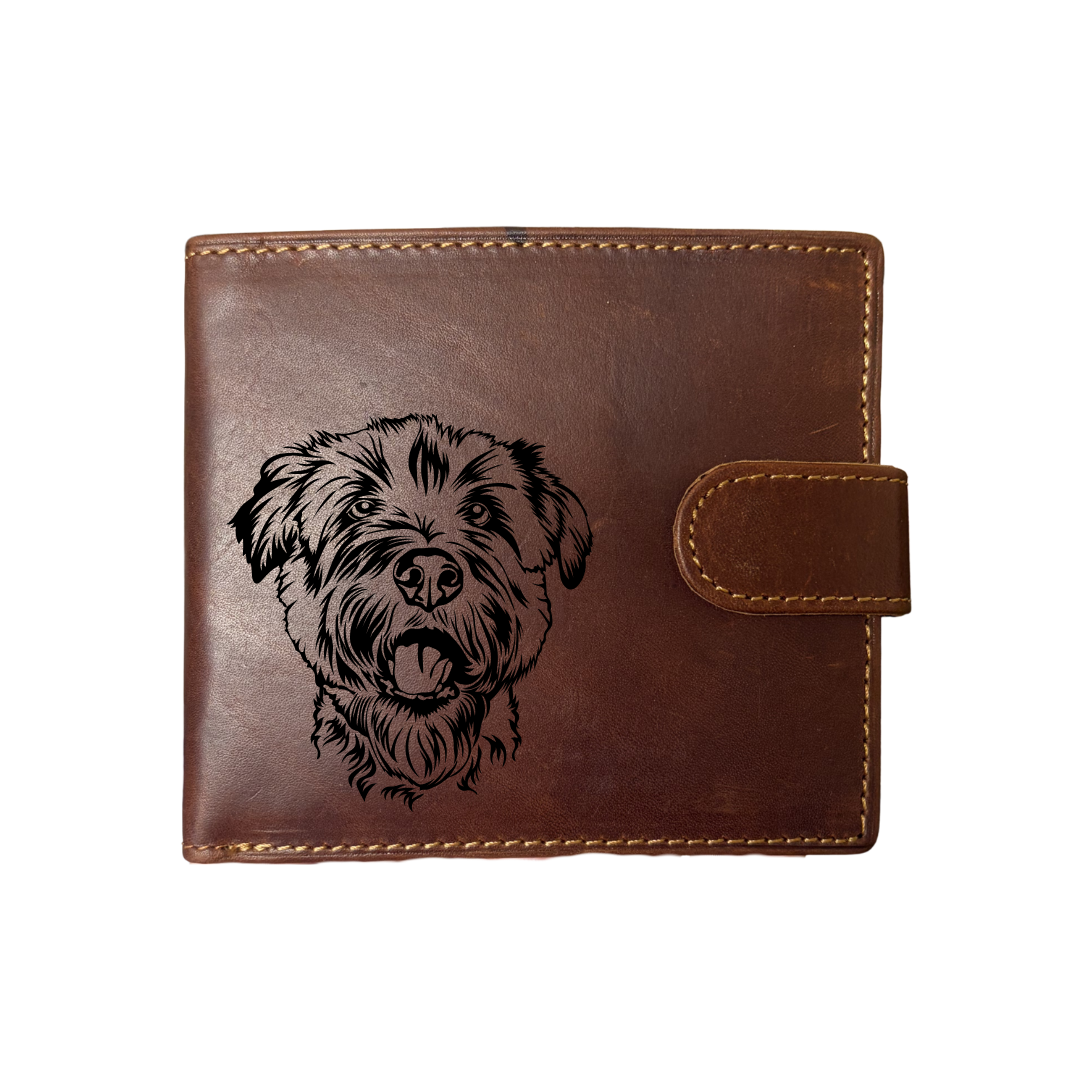Personalised Glen of Imaal Terrier Face Engraved Dark Tan Genuine Leather Wallet