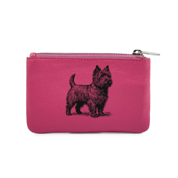 Cairn Terrier Standing Engraved Genuine Leather Coin Purse (Multiple Colour Options)