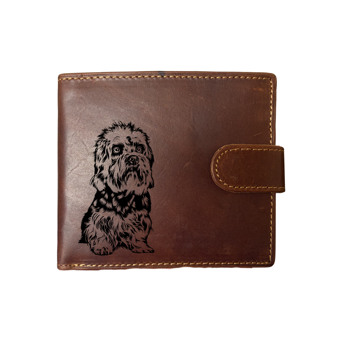 Personalised Dandie Dinmont Terrier Engraved Dark Tan Genuine Leather Wallet