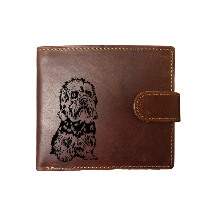 Personalised Dandie Dinmont Terrier Engraved Dark Tan Genuine Leather Wallet