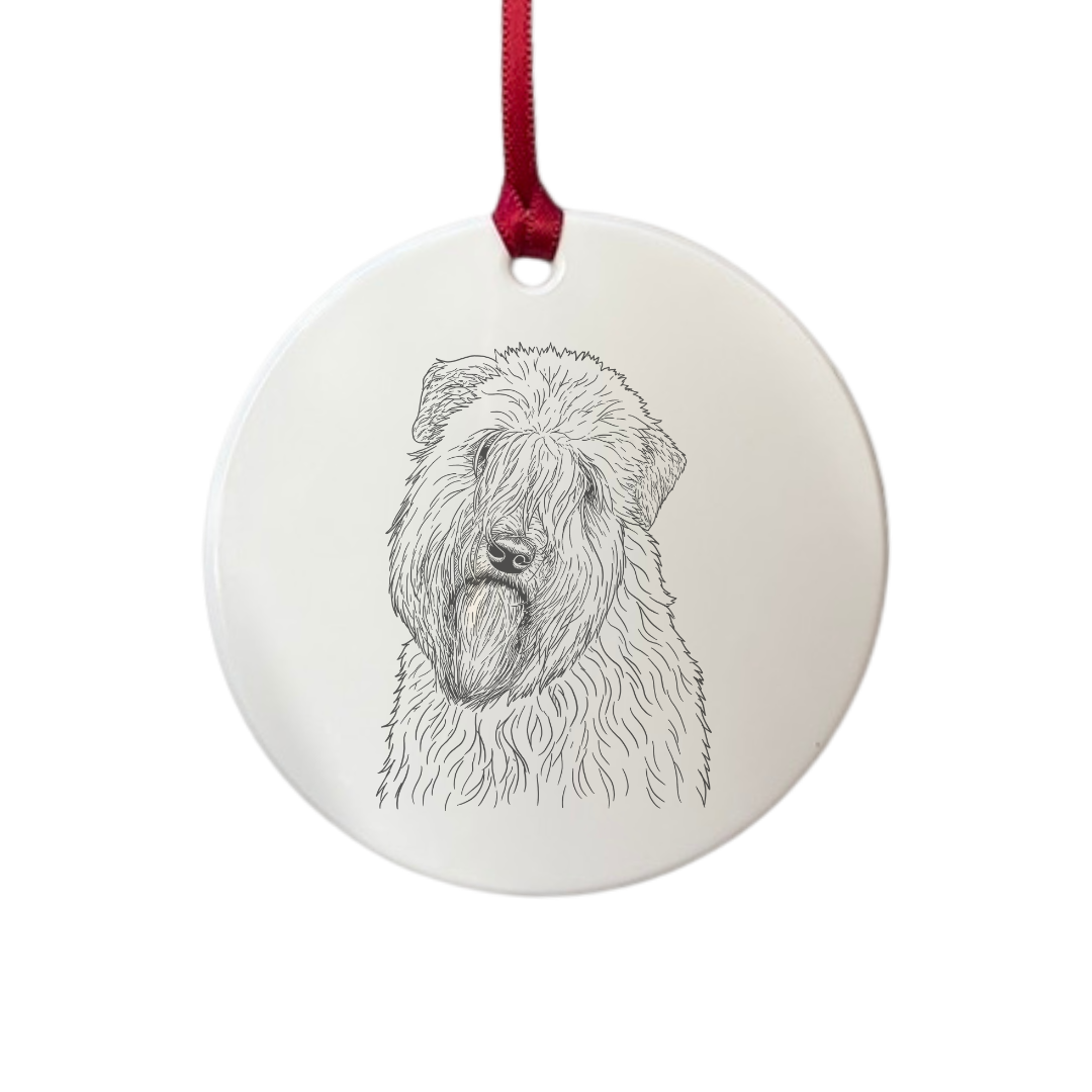Personalised Soft Coated Wheaten Terrier Face Engraved White Acrylic Decoration