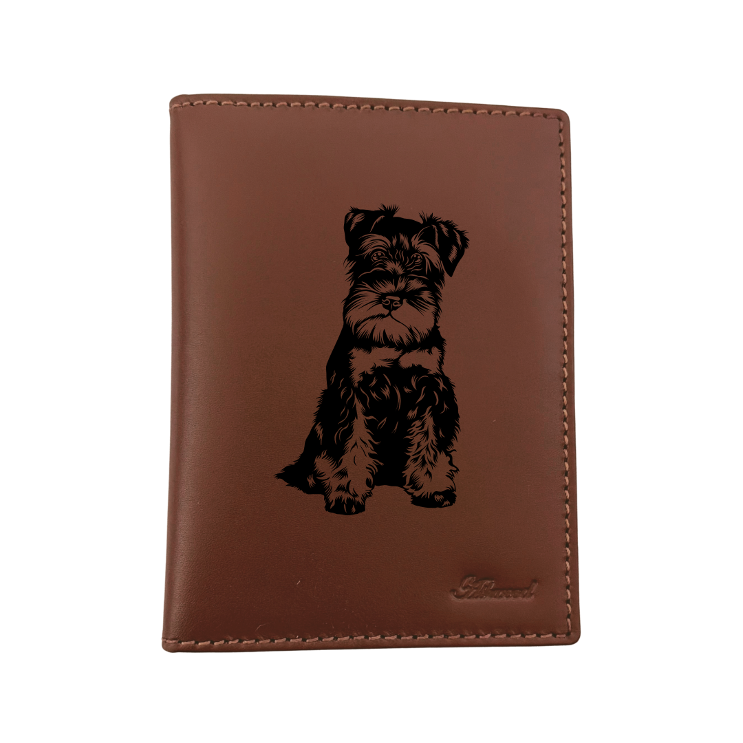 Miniature Schnauzer Engraved Leather Passport Cover