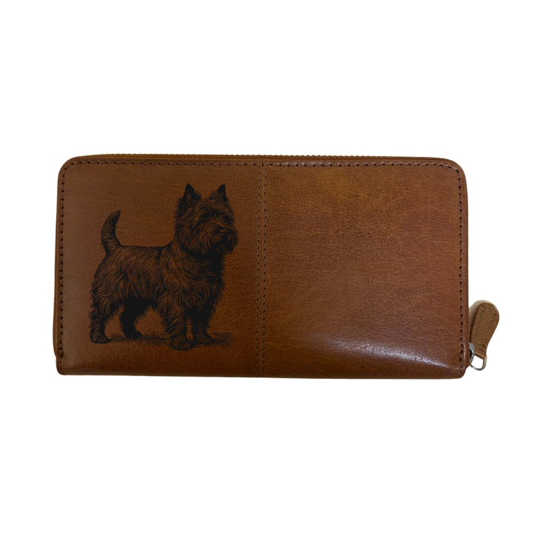 Cairn Terrier Standing Engraved Large Leather Purse