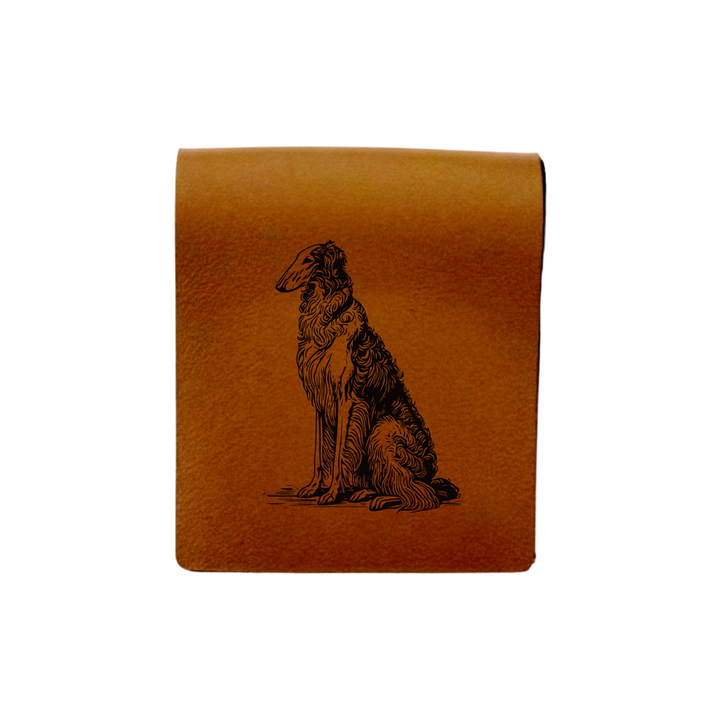 Borzoi Sitting Engraved Genuine Leather Magnetic Bookmark