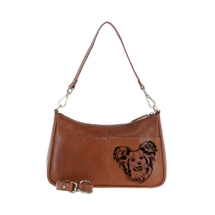 Papillon Face Engraved Genuine Leather Shoulder Bag