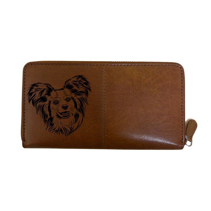 Papillon Face Engraved Large Leather Purse