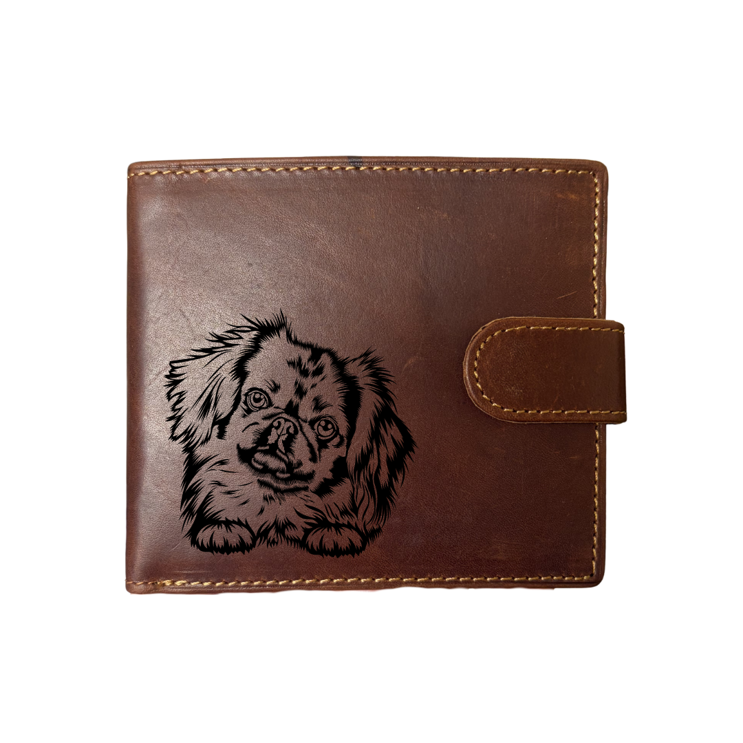 Personalised Pekingese Paws Engraved Dark Tan Genuine Leather Wallet