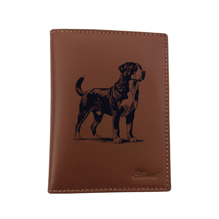 Great Swiss Mountain Dog Standing Engraved Leather Passport Cover