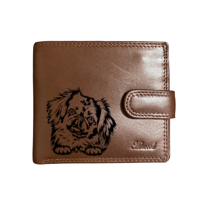 Personalised Pekingese Paws Engraved Dark Tan Genuine Leather Wallet