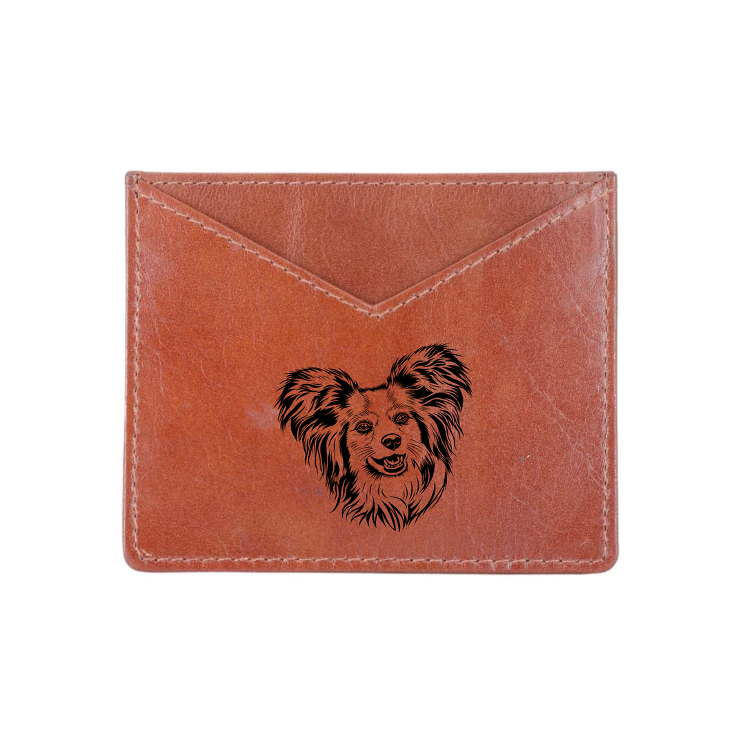 Papillon Face Engraved Genuine Leather Cardholder