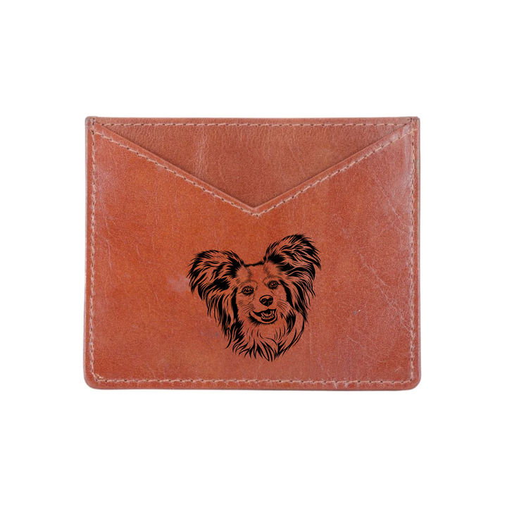 Papillon Face Engraved Genuine Leather Cardholder