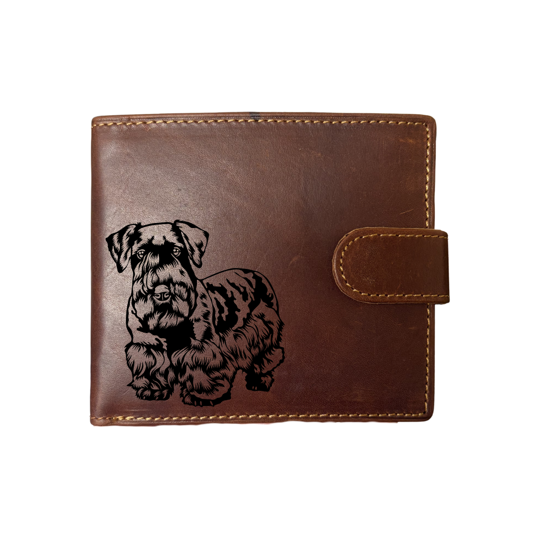Personalised Cesky Terrier Face Engraved Dark Tan Genuine Leather Wallet