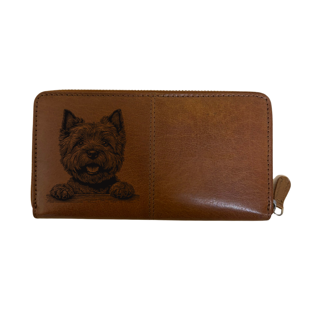 Cairn Terrier Paws Engraved Large Leather Purse