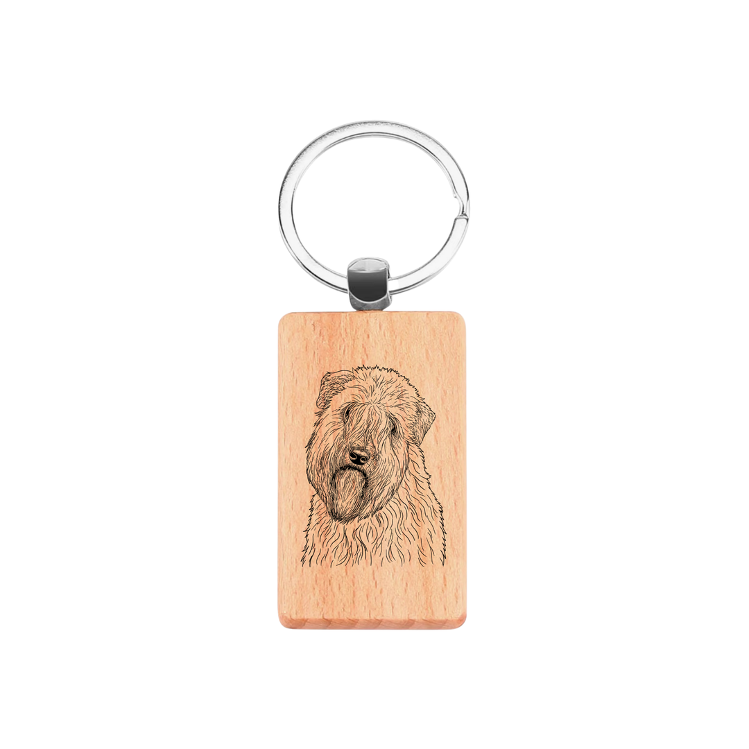 Soft Coated Wheaten Terrier Face Engraved Rectangle Wooden Keyring