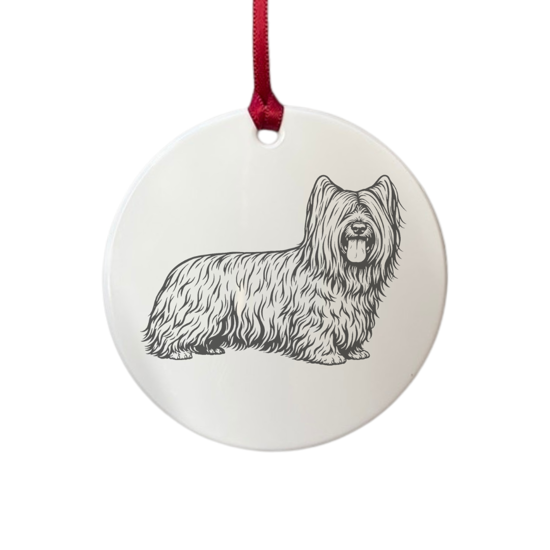 Personalised Skye Terrier Standing Engraved White Acrylic Decoration