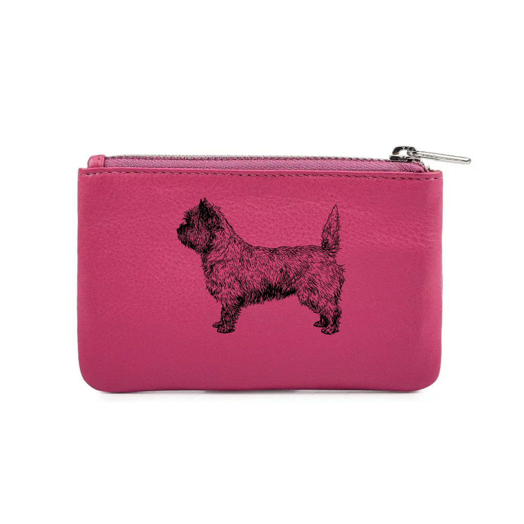 Cairn Terrier Stacked Standing Engraved Genuine Leather Coin Purse (Multiple Colour Options)