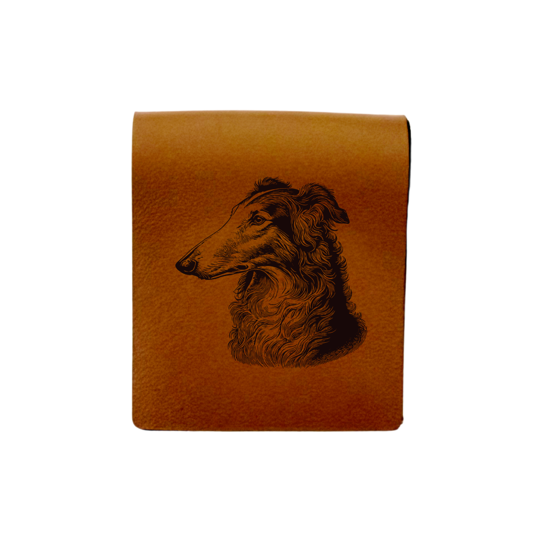 Borzoi SP Face Engraved Genuine Leather Magnetic Bookmark