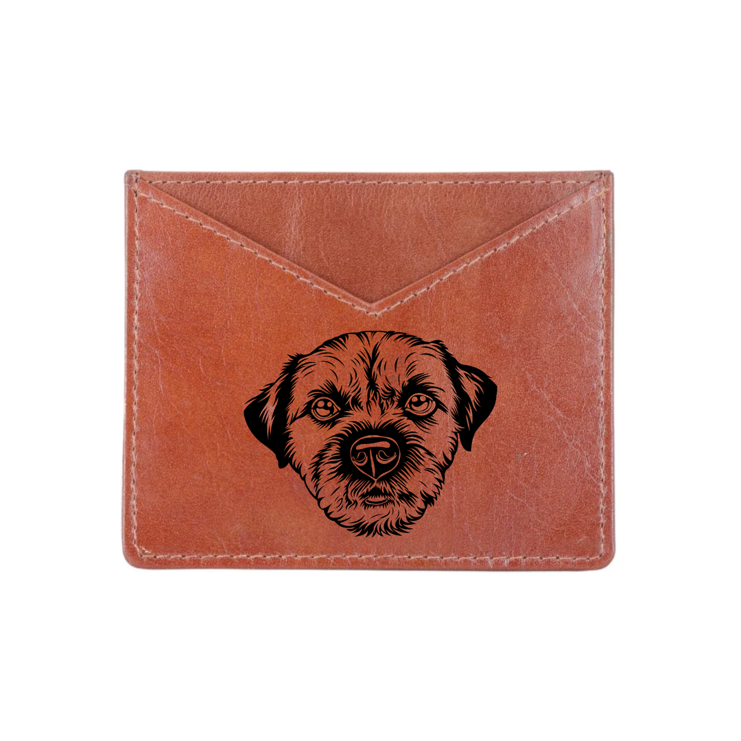 Border Terrier C Face Engraved Genuine Leather Cardholder