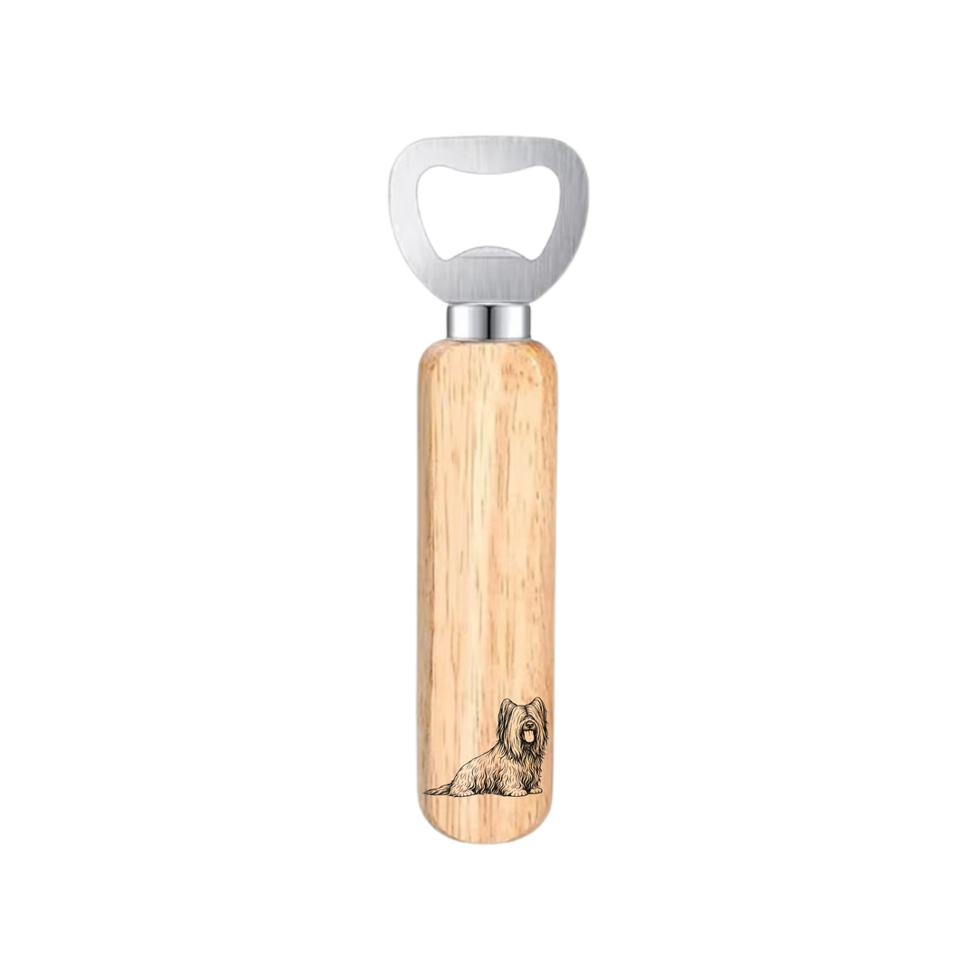 Skye Terrier Sitting Engraved Wooden Bottle Opener