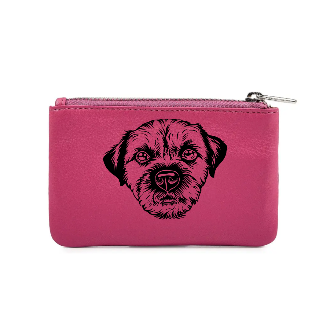 Border Terrier C Face Engraved Genuine Leather Coin Purse (Multiple Colour Options)