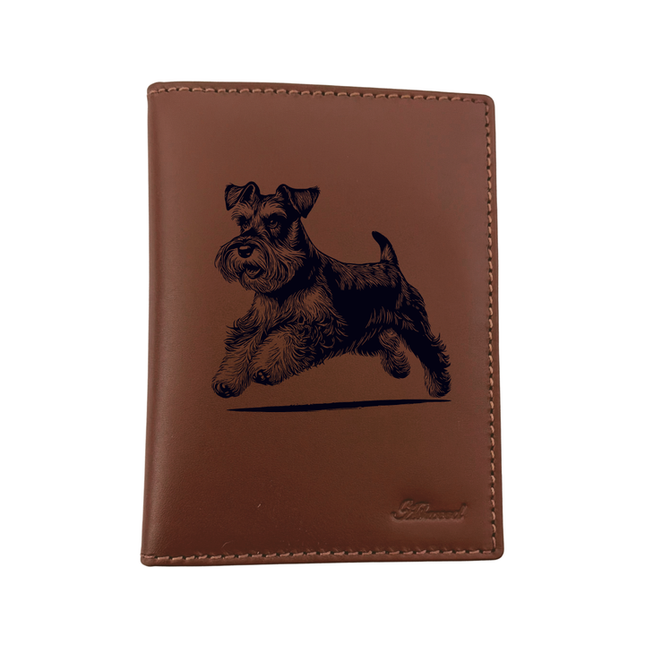 Miniature Schnauzer Running Engraved Leather Passport Cover