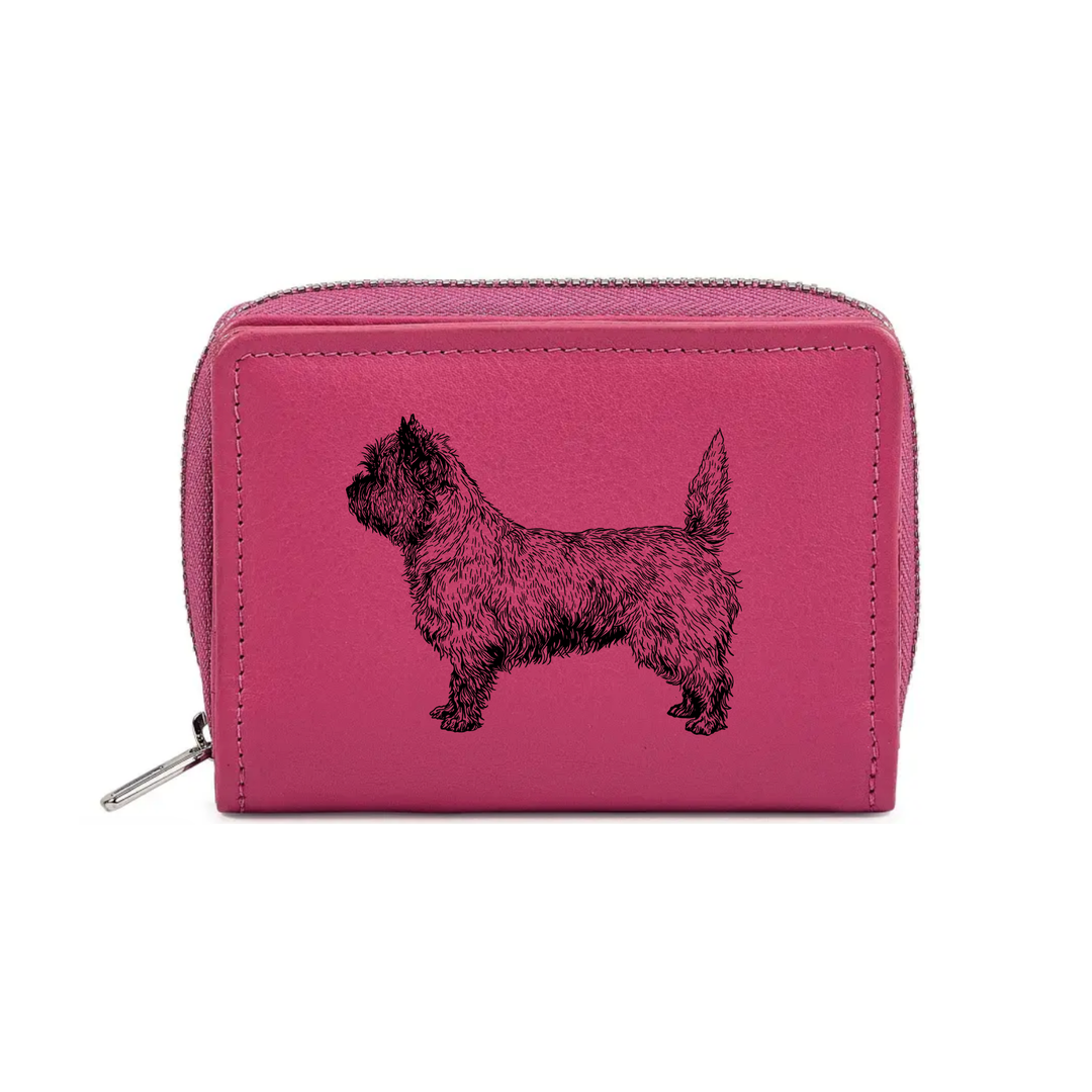 Cairn Terrier Stacked Standing Engraved Small Leather Purse (Green/Pink/Blue/Red)