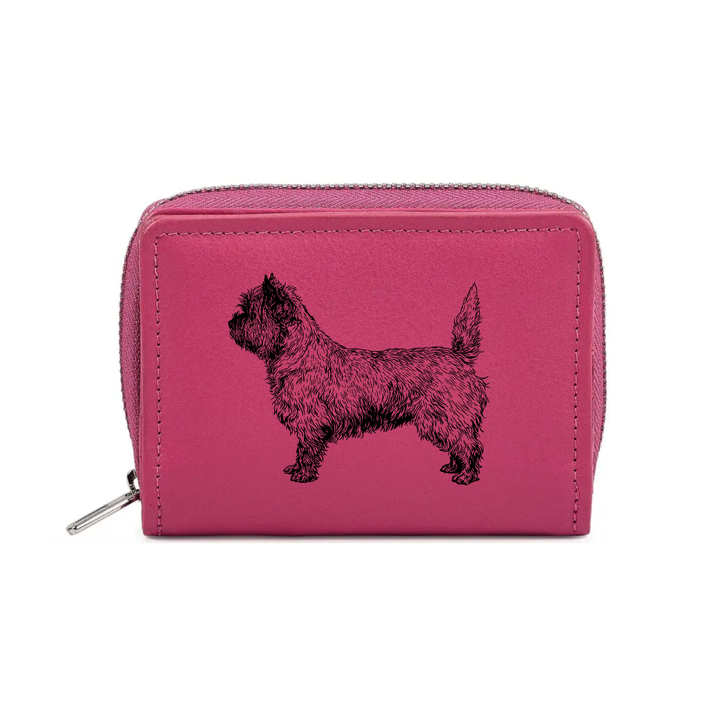 Cairn Terrier Stacked Standing Engraved Small Leather Purse (Green/Pink/Blue/Red)