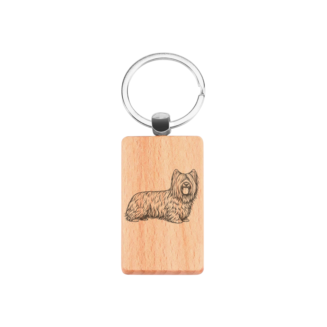 Skye Terrier Standing Engraved Rectangle Wooden Keyring