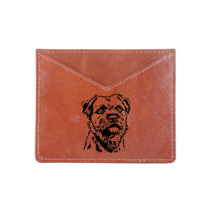 Border Terrier Face Engraved Genuine Leather Cardholder