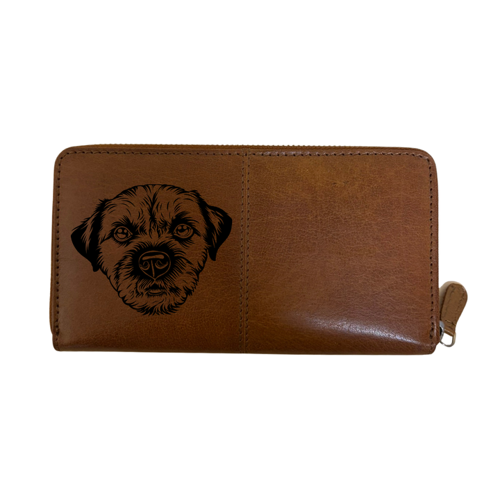 Border Terrier C Face Engraved Large Leather Purse