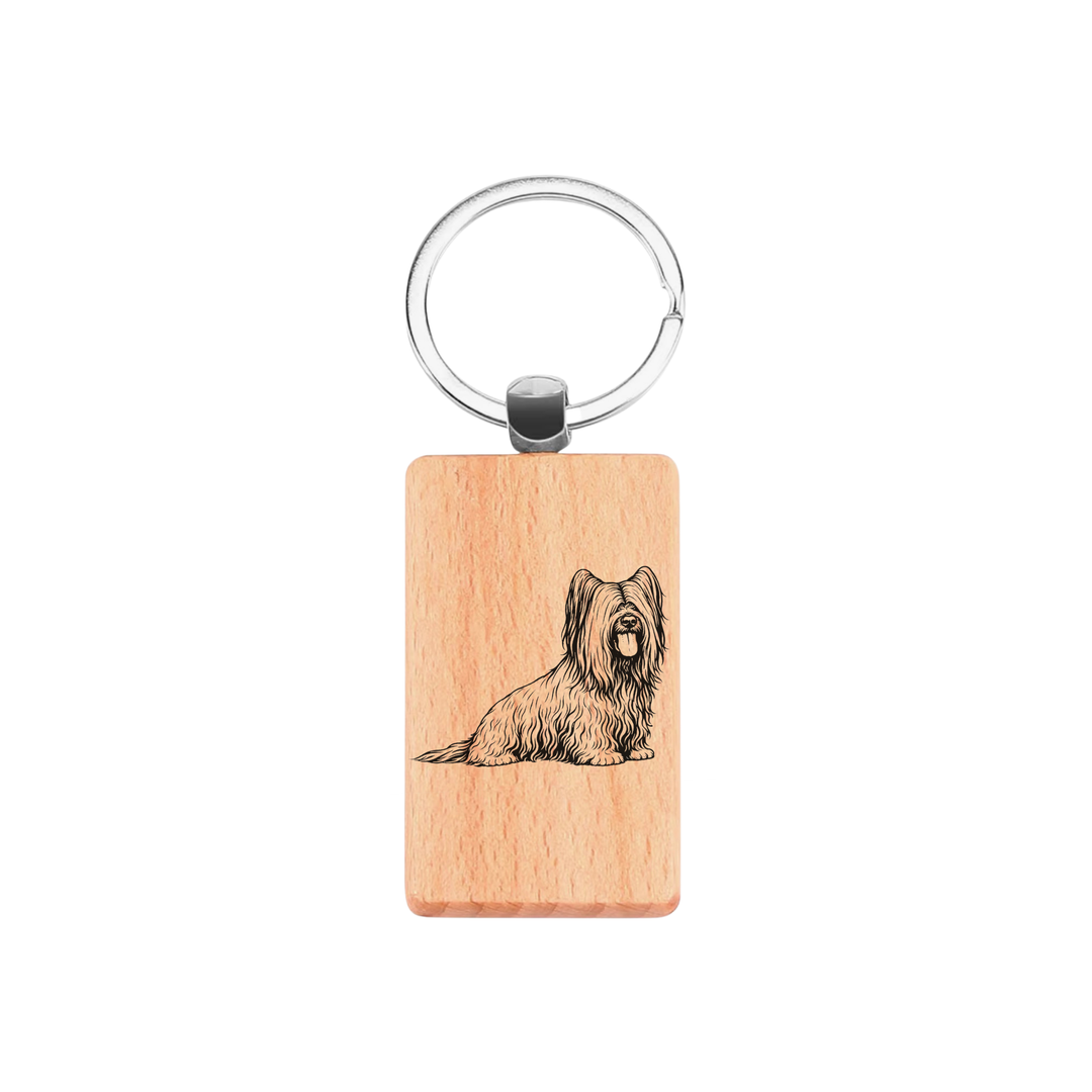 Skye Terrier Sitting Engraved Rectangle Wooden Keyring