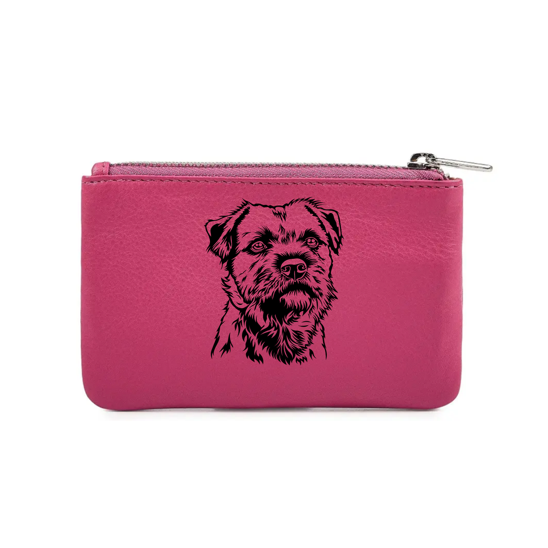 Border Terrier Face Engraved Genuine Leather Coin Purse (Multiple Colour Options)