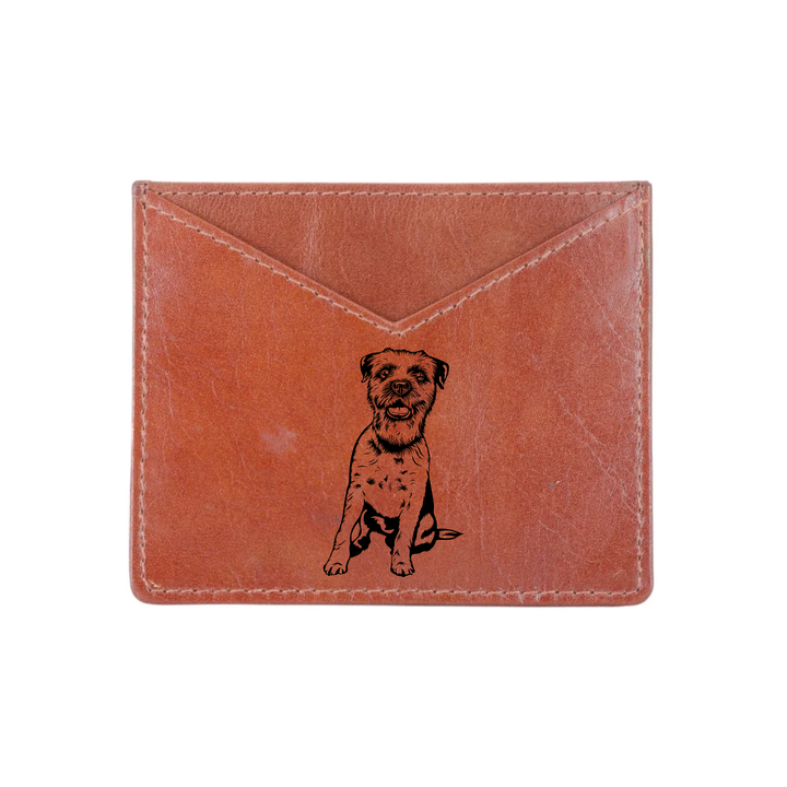Border Terrier Sitting Engraved Genuine Leather Cardholder