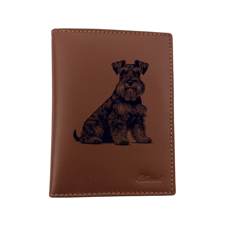Miniature Schnauzer Sitting Engraved Leather Passport Cover