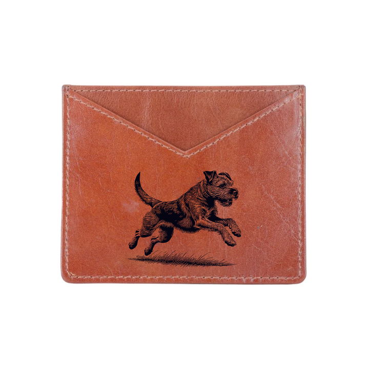 Border Terrier Running Engraved Genuine Leather Cardholder