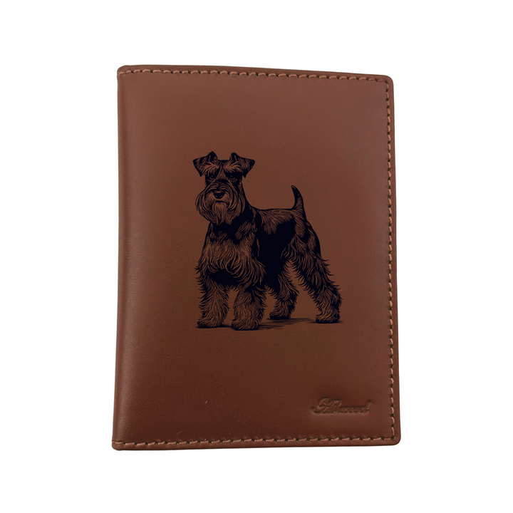 Miniature Schnauzer Standing Engraved Leather Passport Cover
