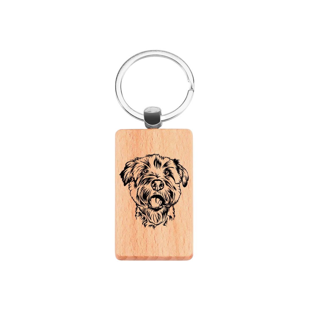Glen of Imaal Terrier Face Engraved Rectangle Wooden Keyring