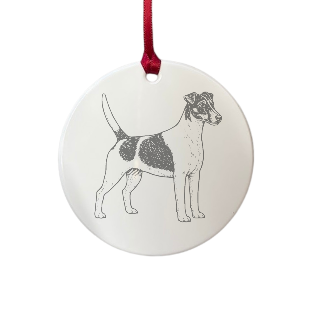 Personalised D Smooth Fox Terrier Standing Engraved White Acrylic Decoration