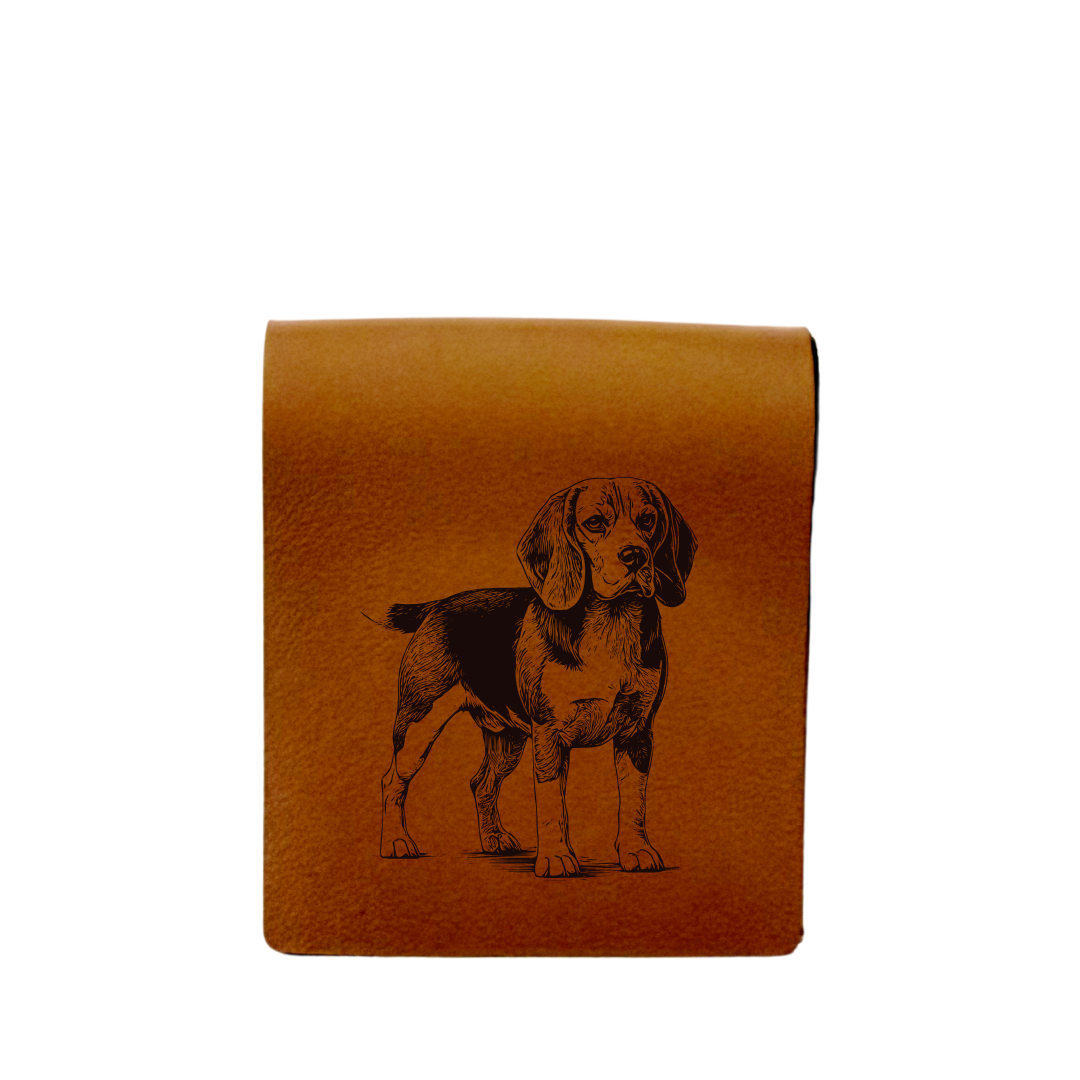 Beagle Standing Engraved Genuine Leather Magnetic Bookmark