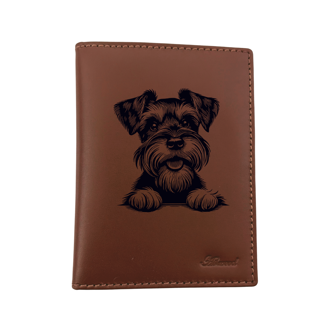 Miniature Schnauzer Paws Engraved Leather Passport Cover