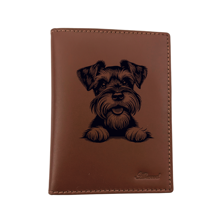 Miniature Schnauzer Paws Engraved Leather Passport Cover