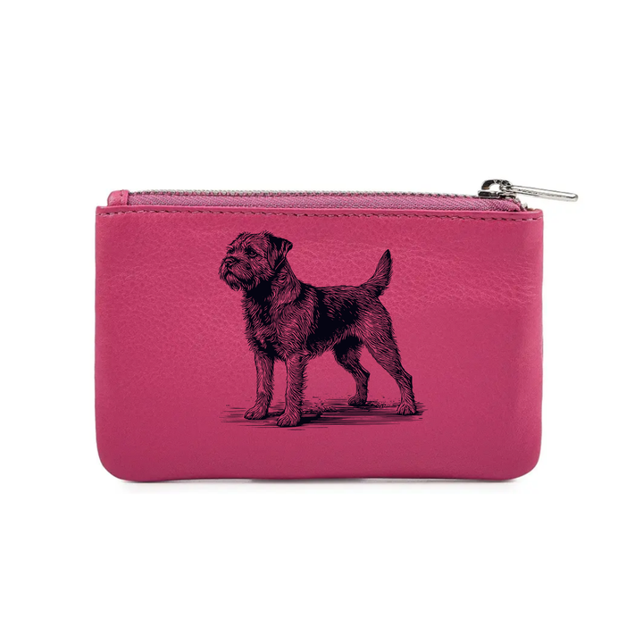 Border Terrier Standing Engraved Genuine Leather Coin Purse (Multiple Colour Options)