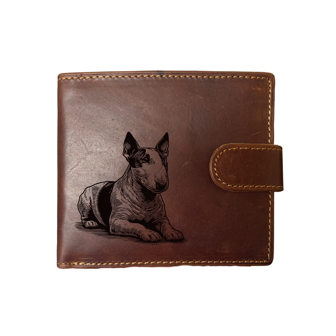 Personalised English Bull Terrier LD Engraved Dark Tan Genuine Leather Wallet