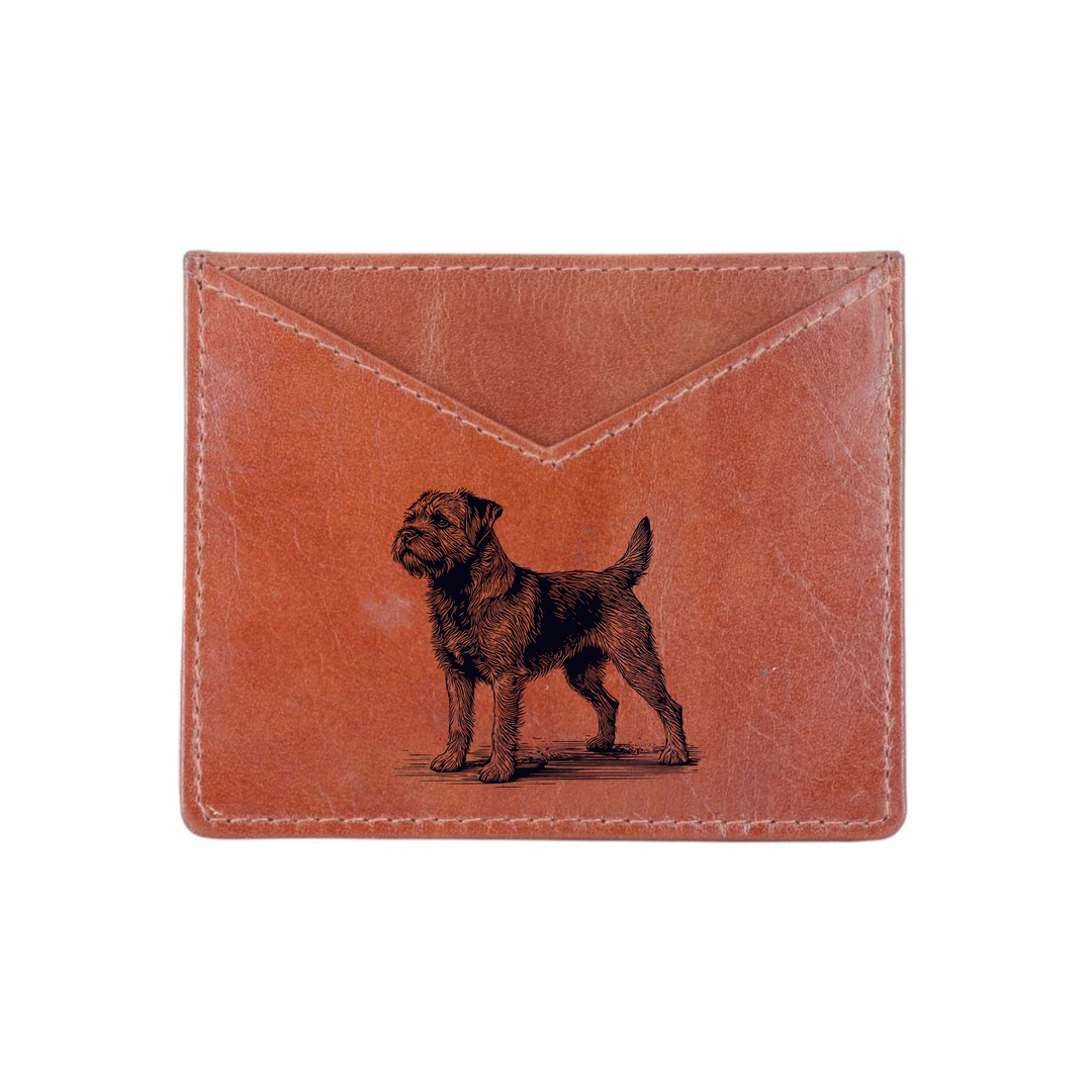 Border Terrier Standing Engraved Genuine Leather Cardholder