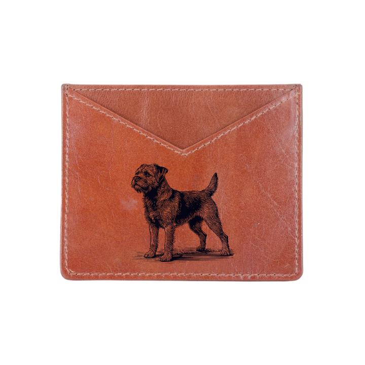 Border Terrier Standing Engraved Genuine Leather Cardholder