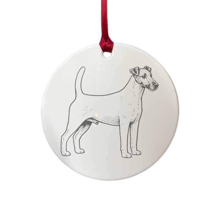 Personalised L Smooth Fox Terrier Standing Engraved White Acrylic Decoration